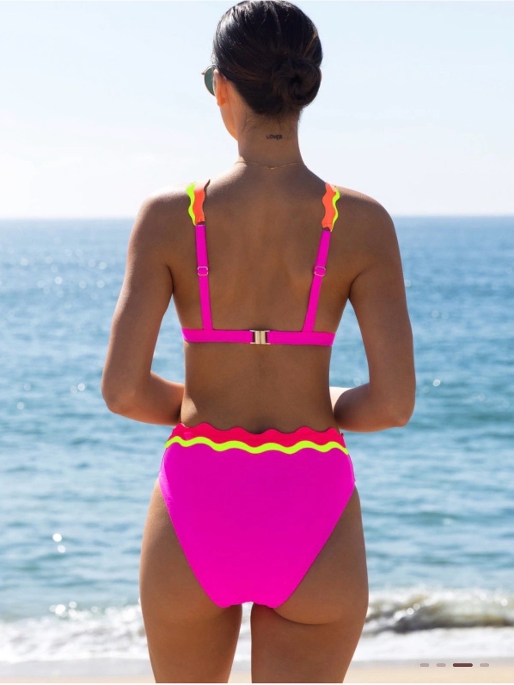 Neon Pink Scalloped-Edge Bikini Set - Women Swim - Picture 2 of 2